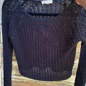 Cotton Candy Open Weave Black Knit Crop Top, Size Small